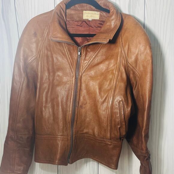 Vintage 80's Giovinezza Moda Rocco Brown Moto Leather Jacket Medium - Picture 1 of 16